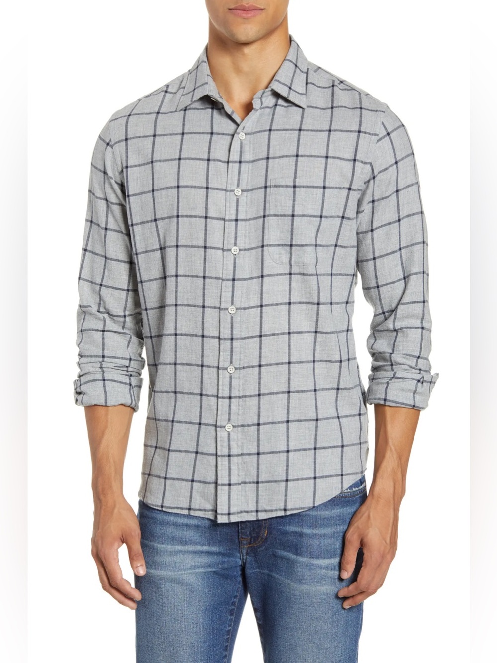 Faherty Everyday Regular Fit Plaid Button-Up Grey Plaid Shirt Size XL